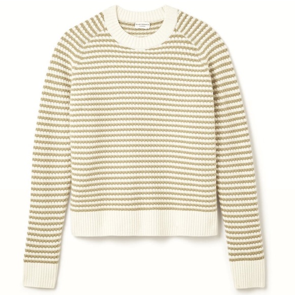Cashmere Stitch Striped Crew Sweater -Brand New -NEVER WORN -Ivory/Fennel Stripe - Picture 5 of 9